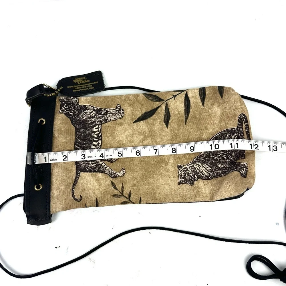 Down Home‎ Leather Crossbody Bag Black Tan Leather Canvas Tiger Handbag Travel
